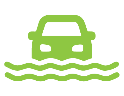 Icône graphique d’une voiture à moitié submergée dans l’eau représentant une inondation